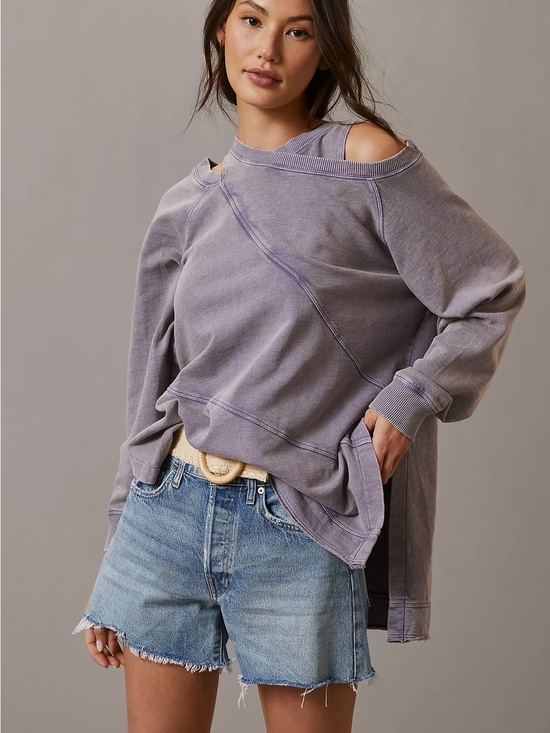 Pilcro Tops - Anthropologie Pilcro Crossover Sweatshirt in Purple Women’s Sz Small 100% Cotton